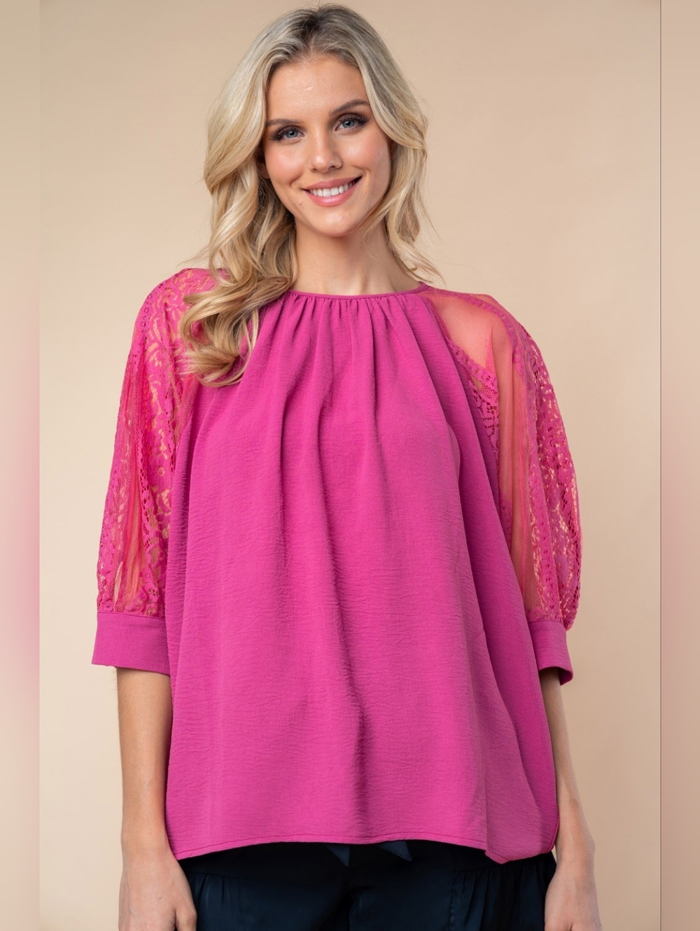 White Birch Round Neck Lace Half Sleeve Blouse - Picture 5 of 6